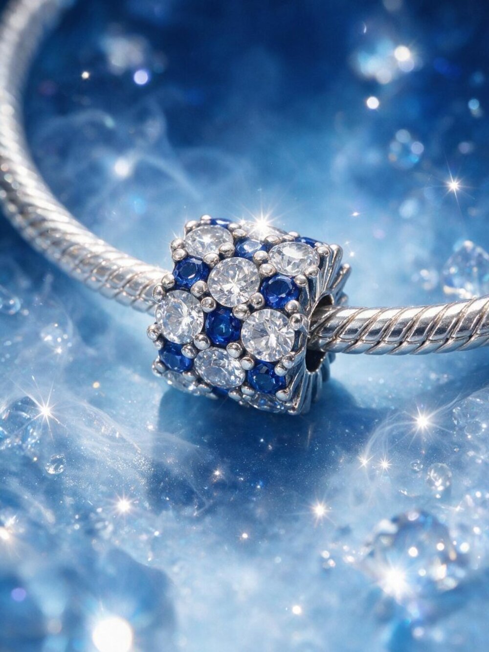 Sparkling Blue and Clear Pavè CZs Barrel Charm